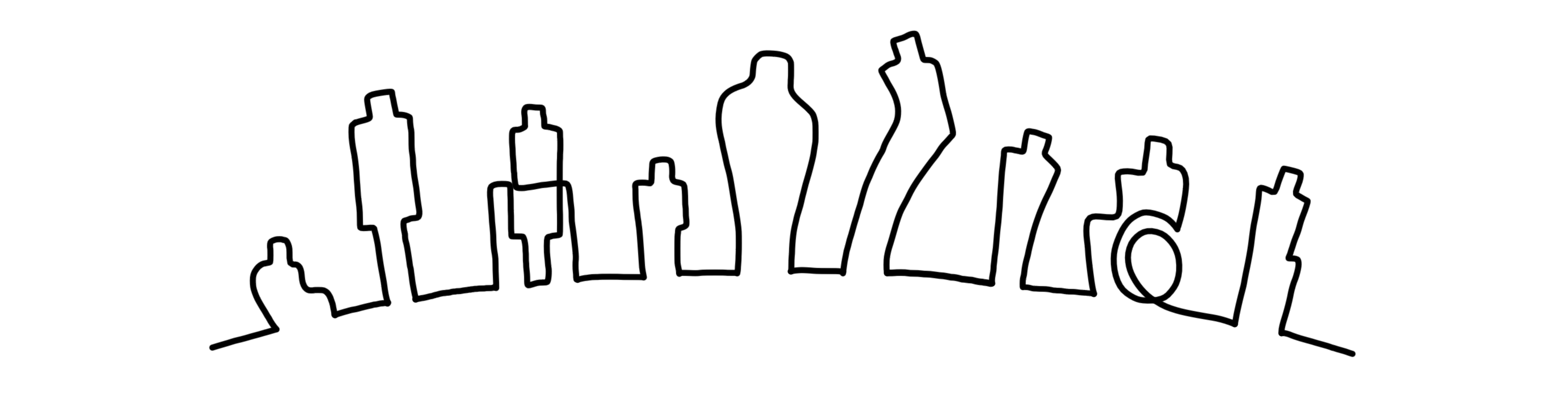 Illustration of diverse figures united on a curved horizon, representing an established disability community